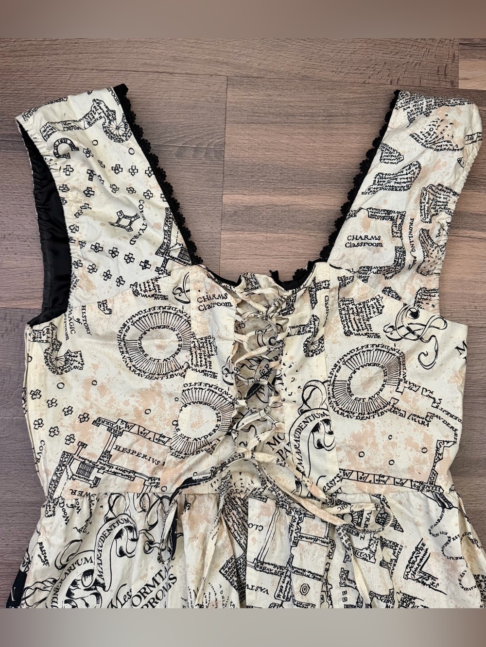 Harry Potter Marauder's Map Corset Back Square Neck Fit & Flare Dress Size M - Picture 12 of 16